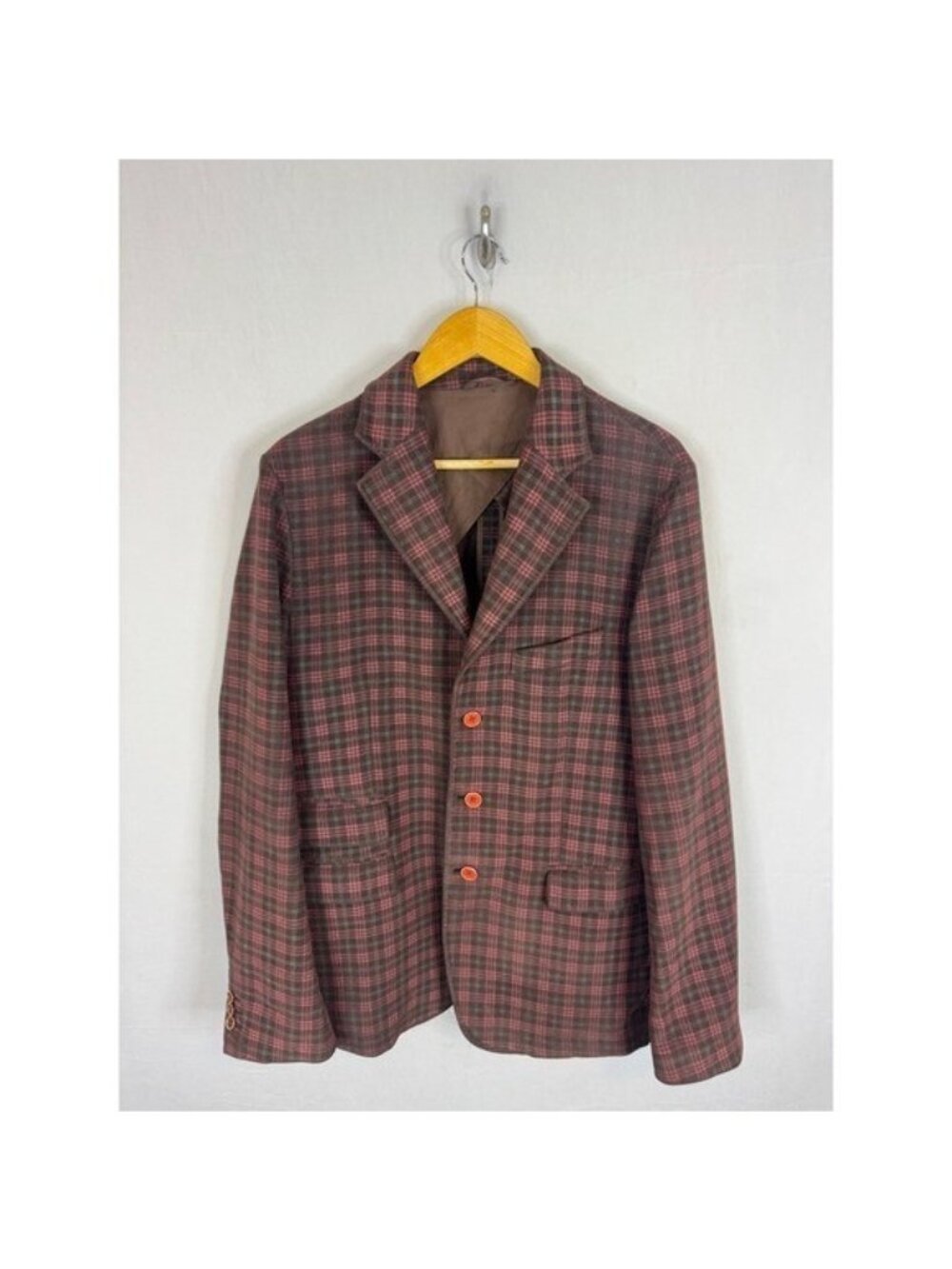 Alessandro Gherardeschi Mens Plaid Cotton Blazer Jacket Brown Red Italy Men 38